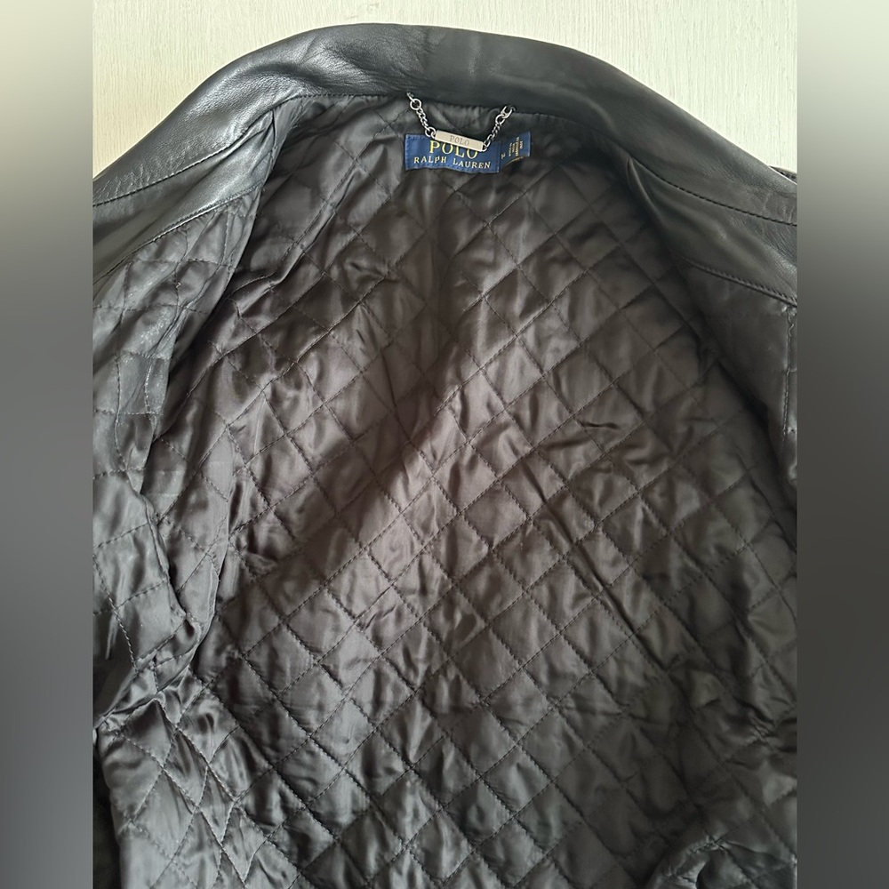 Polo Ralph Lauren Black Leather Biker Jacket - 100% Sheep Leather - size L - Picture 9 of 9